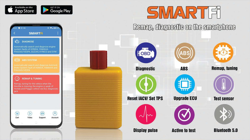 SMARTFi for motorbike on smart phones tablet  Remap and turning almost Fi moto and motorbike Diagnose all systems