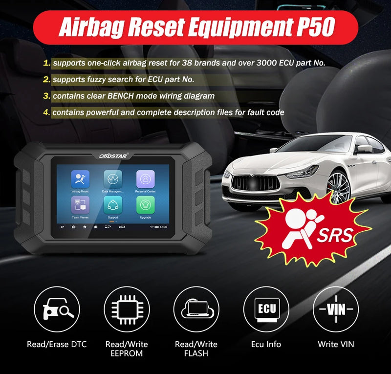 OBDSTAR P50 Airbag Reset Tool Cover 71 Brands and Over 9500 ECU Part No. by OBD/ BENCH Support Battery Reset for Audi by BENCH OBDSTAR