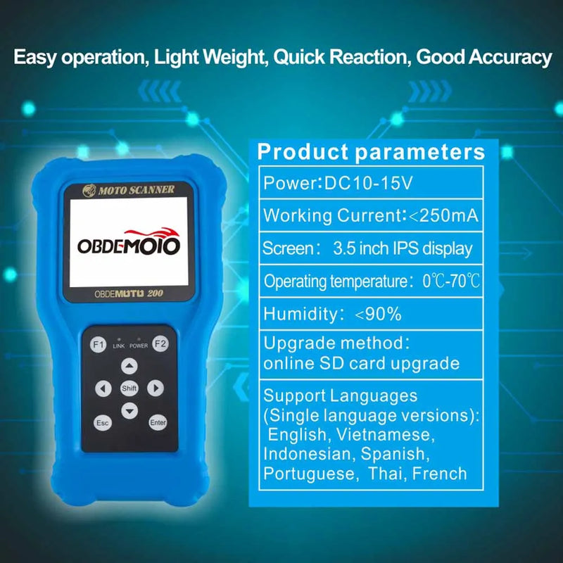 OBDEMOTO200 EFI Motorcycle Scanner for 7 Brand and OBD2 Scanner Diagnostic Tool Scooter Scan Fault Code Reader MST