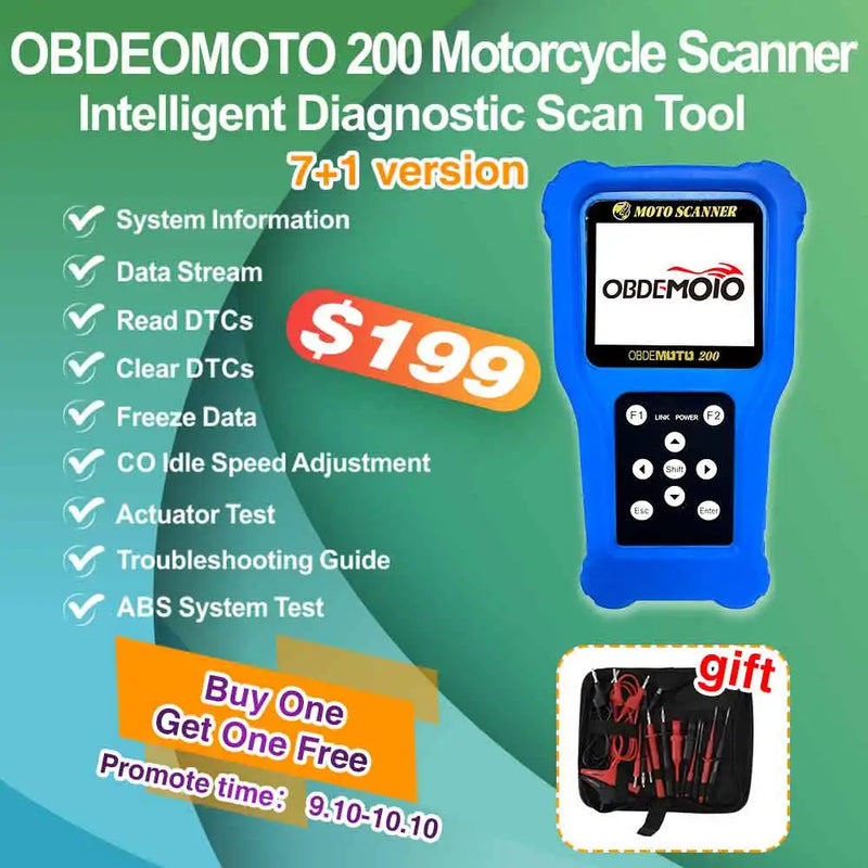 OBDEMOTO200 EFI Motorcycle Scanner for 7 Brand and OBD2 Scanner Diagnostic Tool Scooter Scan Fault Code Reader MST