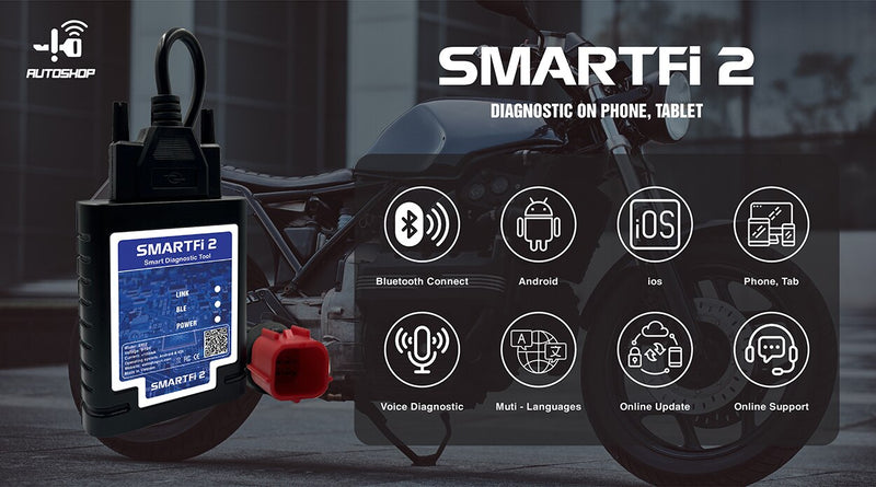 2023 New SMARTFi2 Motorcycles Scanner Supporting Diagnostic Smart key Odo Remap Functions all in one bluetooth version Android and iOS operating systems tablets Autoshopvn