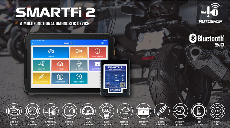 2023 New SMARTFi2 Motorcycles Scanner Supporting Diagnostic Smart key Odo Remap Functions all in one bluetooth version Android and iOS operating systems tablets Autoshopvn