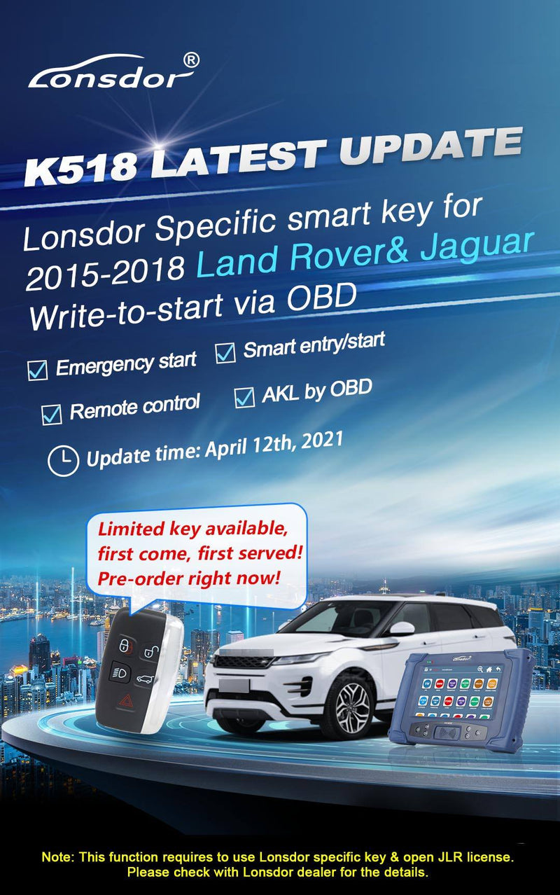 Lonsdor Specific Smart Key for 2015-2018 Land Rover Jaguar 5 Buttons 315MHz/433MHz Lonsdor