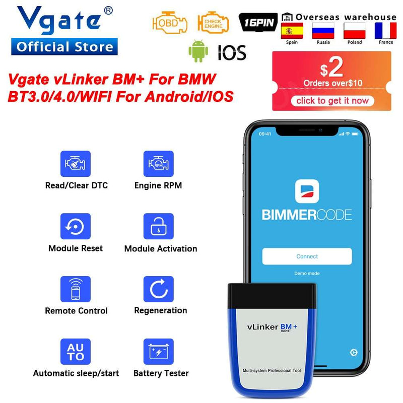 Vgate vLinker BM ELM327 For B M W Scanner wifi Bluetooth 4.0 OBD2 OBD 2 Car Diagnostic Auto Scan Tool Bimmercode ELM 327 V15