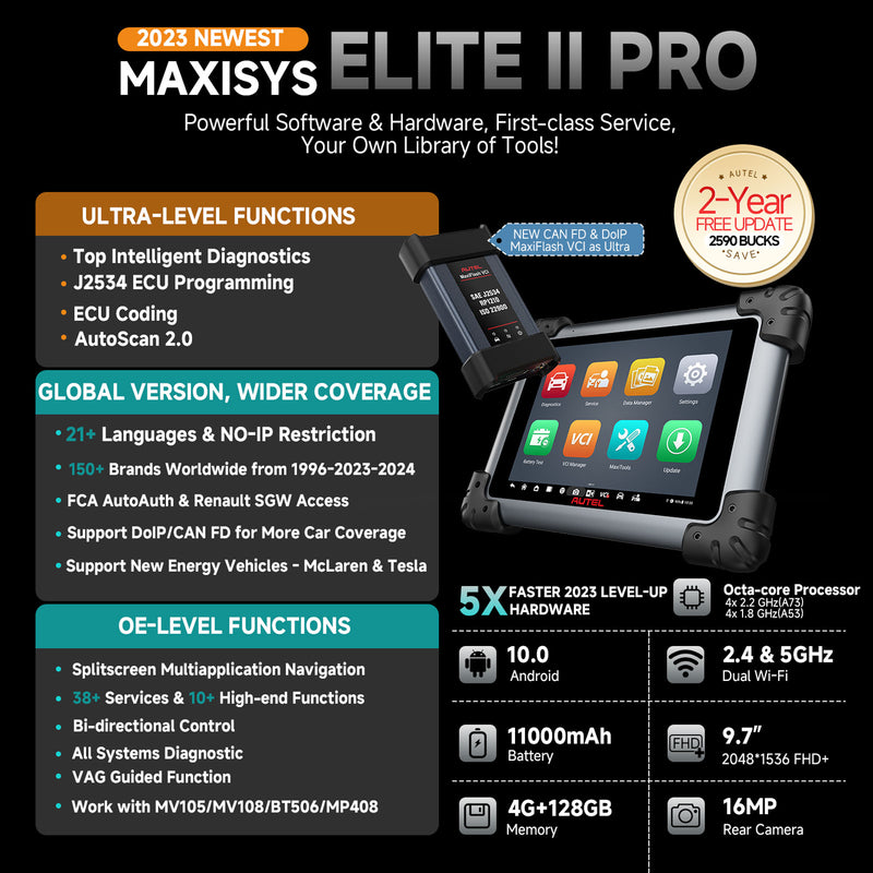 Autel MaxiSys Elite II Pro Automotive Full System Diagnostic Tool with MaxiFlash VCI Support SCAN VIN and Pre&Post Scan AUTEL